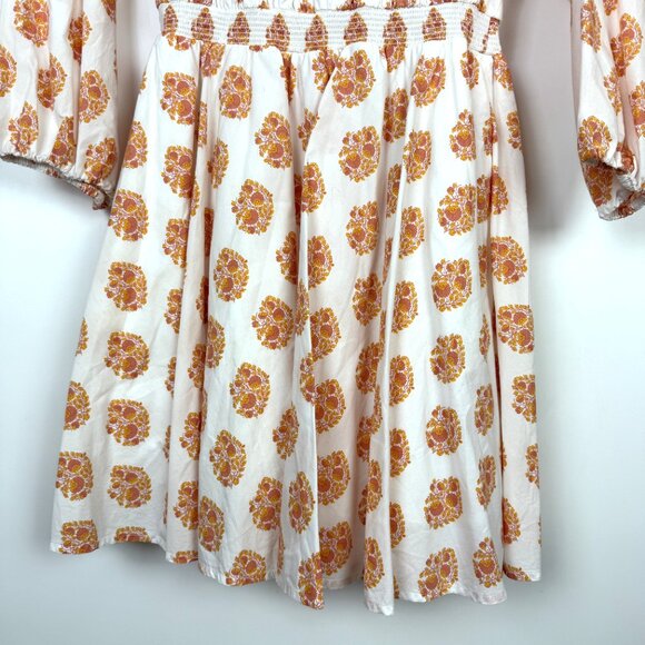 J.Crew Smock Waist Mini Dress in Gathered Floral Print White Orange Small - Picture 5 of 12